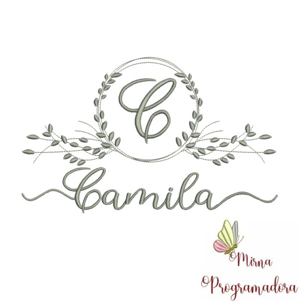 Matriz de Bordado Moldura Folha Nome Camila