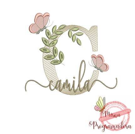 Matriz de Bordado Folhas Borboletas nome Camila