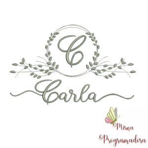 Matriz de Bordado Moldura Folha Nome Carla