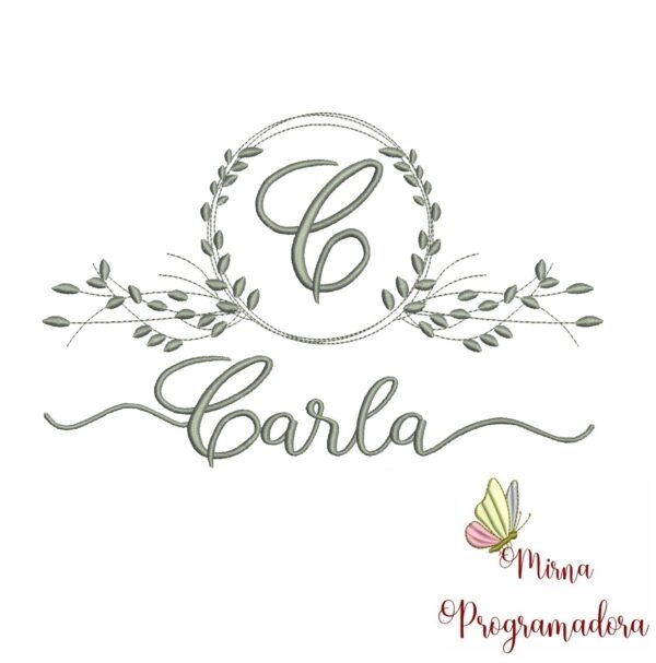 Matriz de Bordado Moldura Folha Nome Carla