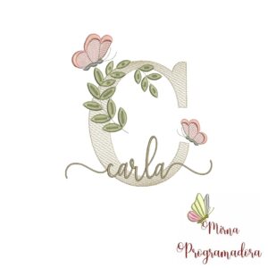 Matriz de Bordado Folhas Borboletas nome Carla