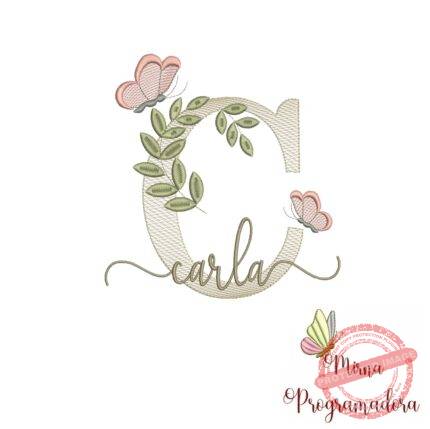 Matriz de Bordado Folhas Borboletas nome Carla