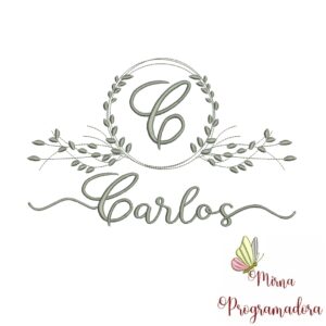 Matriz de Bordado Moldura Folha Nome Carlos