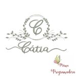 Matriz de Bordado Moldura Folha Nome Cátia