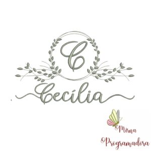 Matriz de Bordado Moldura Folha Nome Cecília