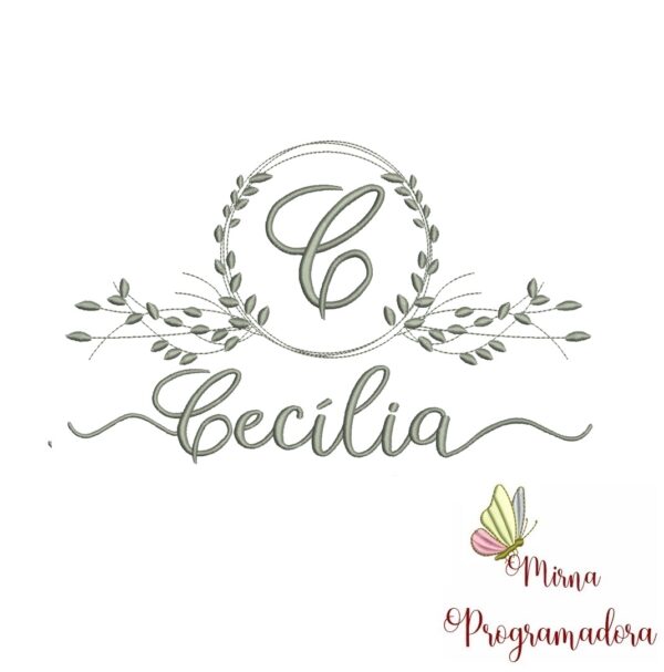 Matriz de Bordado Moldura Folha Nome Cecília