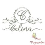 Matriz de Bordado Moldura Folha Nome Celina