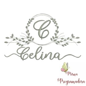 Matriz de Bordado Moldura Folha Nome Celina