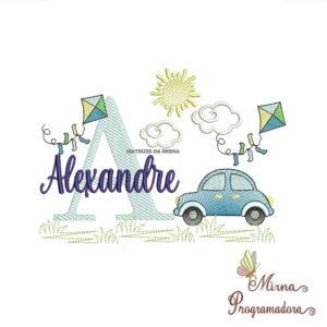 Matriz de Bordado Cenário Carro Nome Alexandre
