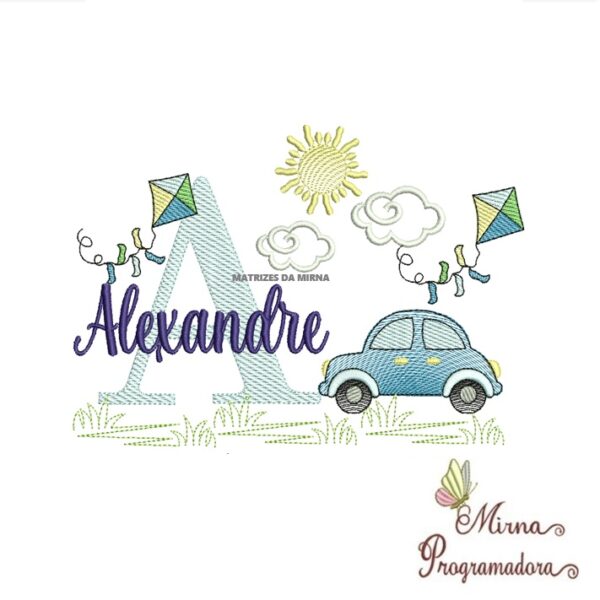 Matriz de Bordado Cenário Carro Nome Alexandre