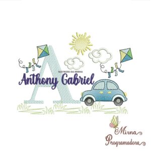 Matriz de Bordado Cenário Carro Nome Anthony gabriel