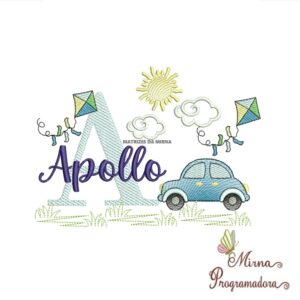 Matriz de Bordado Cenário Carro Nome Apollo