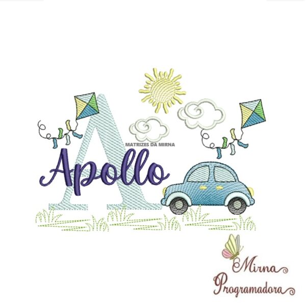 Matriz de Bordado Cenário Carro Nome Apollo