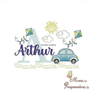 Matriz de Bordado Cenário Carro Nome Arthur