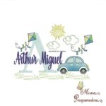 Matriz de Bordado Cenário Carro Nome Arthur Miguel