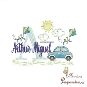 Matriz de Bordado Cenário Carro Nome Arthur Miguel