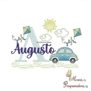 Matriz de Bordado Cenário Carro Nome Augusto