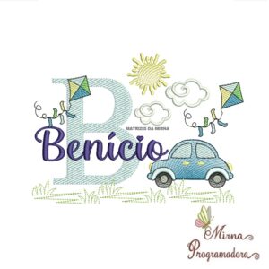 Matriz de Bordado Cenário Carro Nome Benício