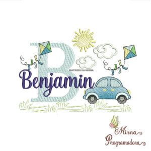 Matriz de Bordado Cenário Carro Nome Benjamin