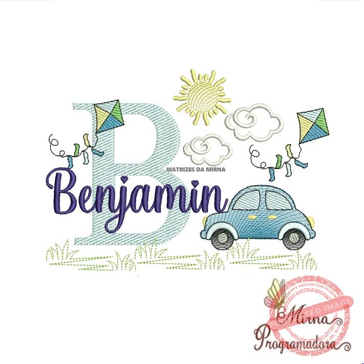 matriz de bordado -cenario-carros-benjamin Matriz de Bordado Cenário Carro Nome Benjamin - Imagem 1