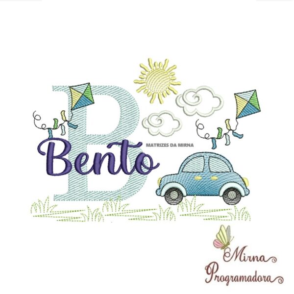 Matriz de Bordado Cenário Carro Nome Bento