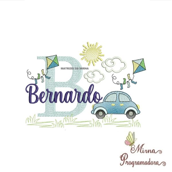 Matriz de Bordado Cenário Carro Nome Bernardo