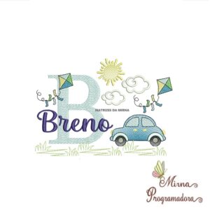 Matriz de Bordado Cenário Carro Nome Breno