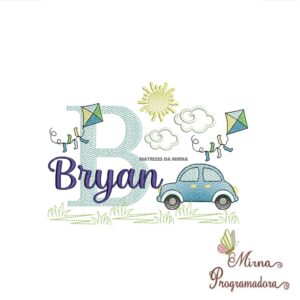 Matriz de Bordado Cenário Carro Nome Bryan