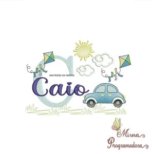 Matriz de Bordado Cenário Carro Nome Caio