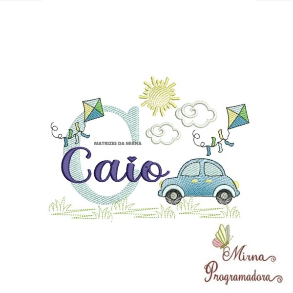 Matriz de Bordado Cenário Carro Nome Caio
