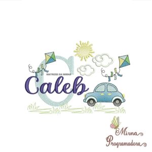 Matriz de Bordado Cenário Carro Nome Caleb