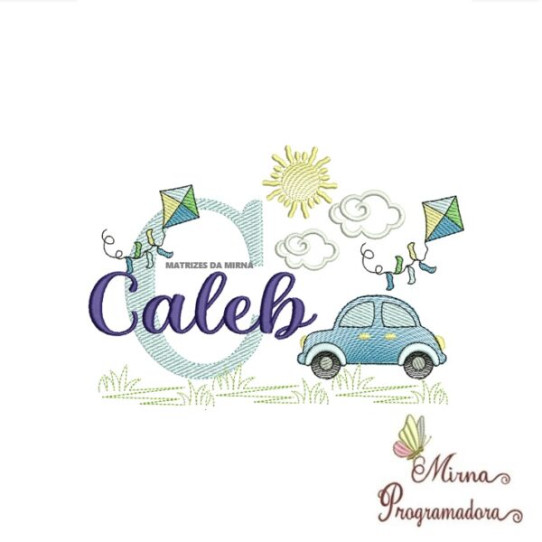 Matriz de Bordado Cenário Carro Nome Caleb