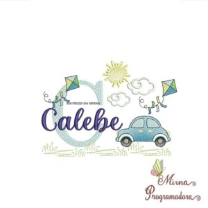 Matriz de Bordado Cenário Carro Nome Calebe