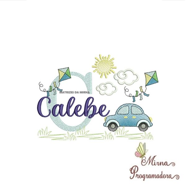 Matriz de Bordado Cenário Carro Nome Calebe