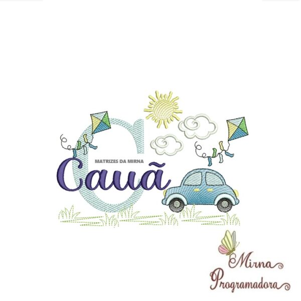 Matriz de Bordado Cenário Carro Nome Cauã