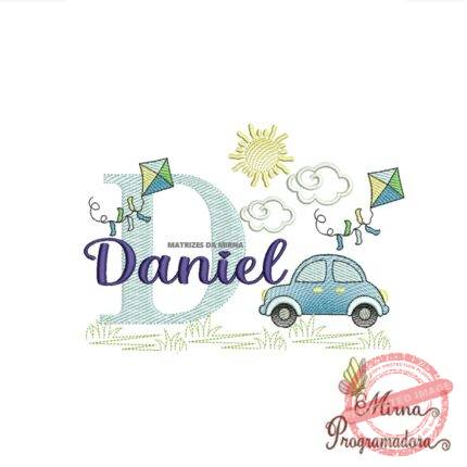 Matriz de Bordado Cenário Carro Nome Daniel