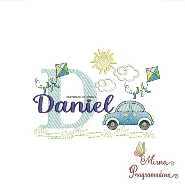 Matriz de Bordado Cenário Carro Nome Daniel