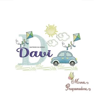 Matriz de Bordado Cenário Carro Nome Davi