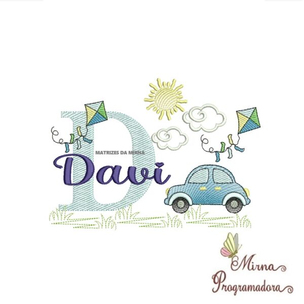 Matriz de Bordado Cenário Carro Nome Davi