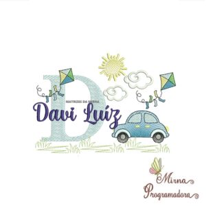 Matriz de Bordado Cenário Carro Nome Davi Luiz