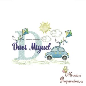 Matriz de Bordado Cenário Carro Nome Davi Miguel