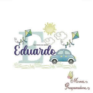 Matriz de Bordado Cenário Carro Nome Eduardo