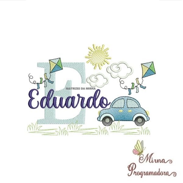 Matriz de Bordado Cenário Carro Nome Eduardo