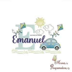 Matriz de Bordado Cenário Carro Nome Emanuel