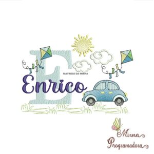 Matriz de Bordado Cenário Carro Nome Enrico