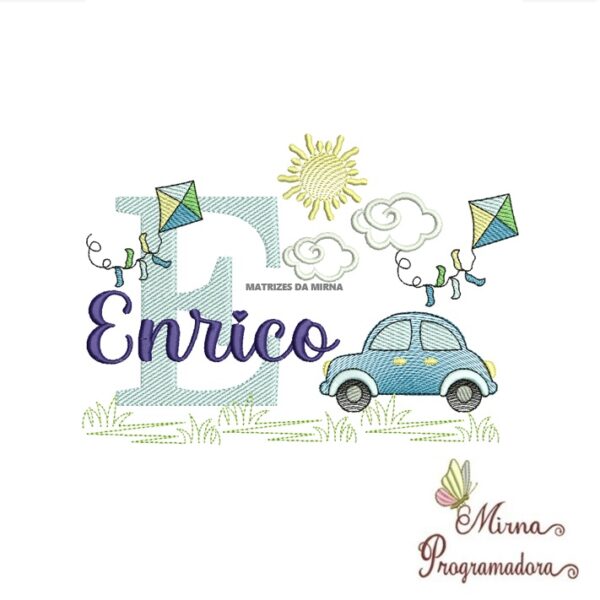 Matriz de Bordado Cenário Carro Nome Enrico