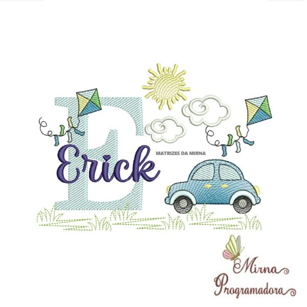 Matriz de Bordado Cenário Carro Nome Erick