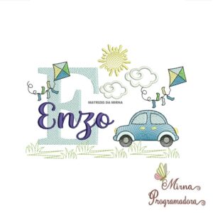 Matriz de Bordado Cenário Carro Nome Enzo