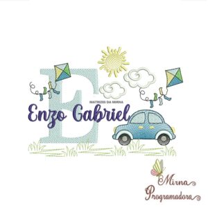 Matriz de Bordado Cenário Carro Nome Ezo Gabriel