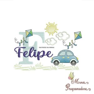 Matriz de Bordado Cenário Carro Nome Felipe